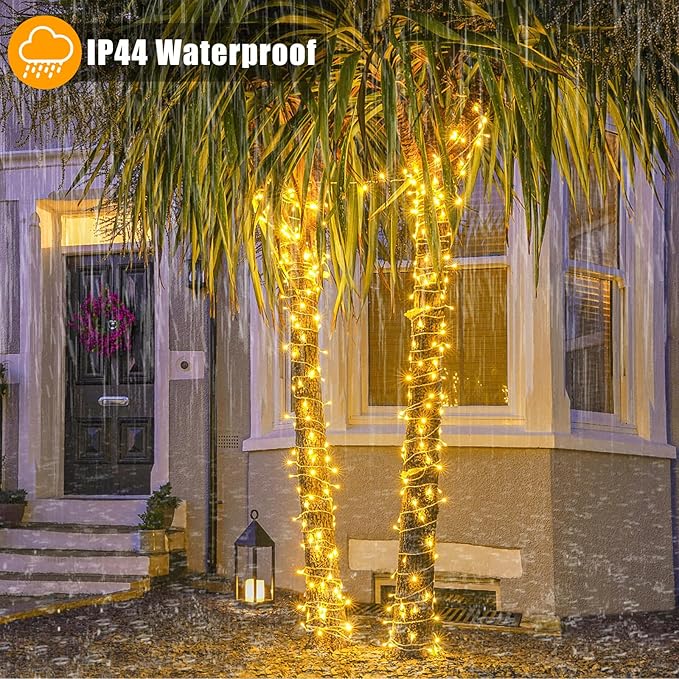 100ft 300 LED String Lights Outdoor Indoor Waterproof Clear Wire Christmas String Lights, Plug in Warm White Twinkle Fairy Lights for Bedroom Wedding Tree Christmas Decorations