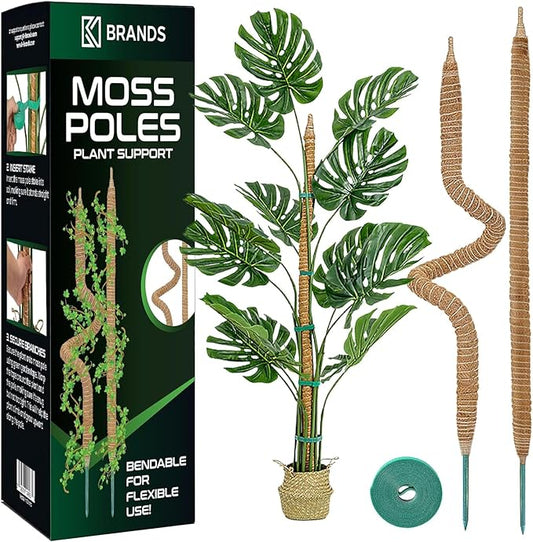 2 Pack 28'' Bendable Moss Pole Monstera Plant Support for Climbing Indoor Plants - Stakes for Potted Climbers - Tall Sticks Indoor Trellis for Houseplants - Accessories for Monstera Pot