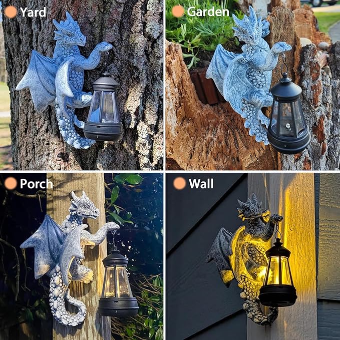 Solar Garden Decor Dragon Tree Hugger - 9.3 Inch Garden Statues Lawn Ornaments for Outside Balcony Yard Whimsical Art Outdoor,Mothers Day Gifts for Mom Grandma Women
