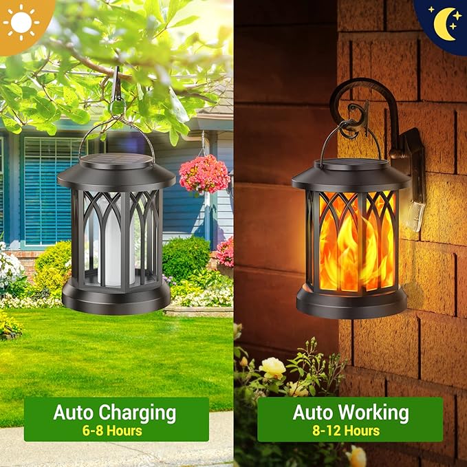 KOOPER 6 Pack Solar Lantern Outdoor Lights, Upgraded Flickering Flame Solar Lanterns Lights Outdoor Waterproof, Hanging Outdoor Solar Lanterns Lights, Solar Powered Lanterns for Yard Garden Decor