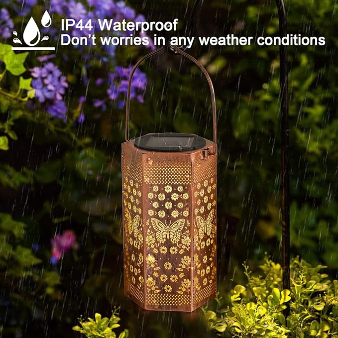 Butterfly Solar Lanterns Garden Decor - Birthday Gifts for Women Mom Grandma, Butterflies Solar Lantern Outdoor Waterproof Hanging Lights Outside for Yard, Patio, Lawn, Yard, Outdoor