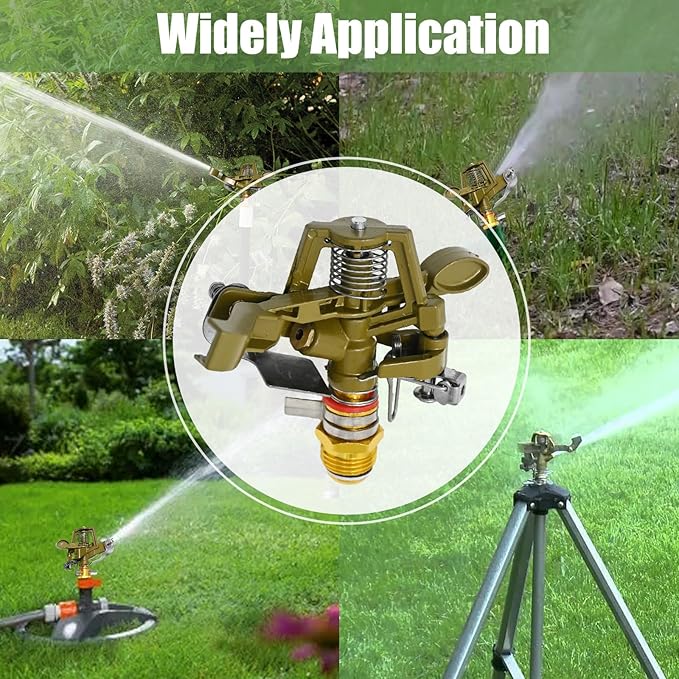 1/2 Inch Brass Impact Sprinkler with Nozzles Adjustable 0-360 Degree Coverage Pattern Heavy Duty Lawn Sprinkler Head for Yard Lawn Grass Patio Garden Irrigation (2Pcs)