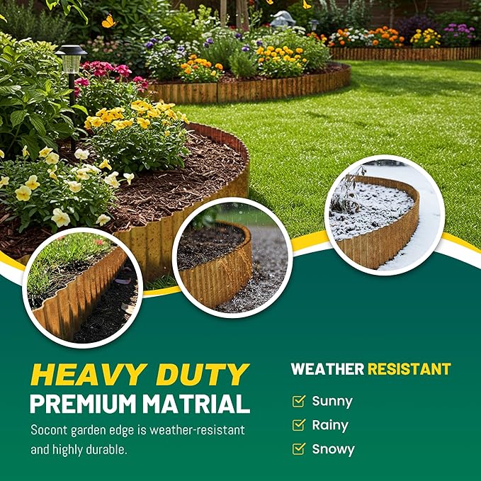 Corrugated Metal Garden Edging, 6"×20Ft Durable Landscape Border for Garden, Lawn, Flower Beds and Paver Edging (Rusty)