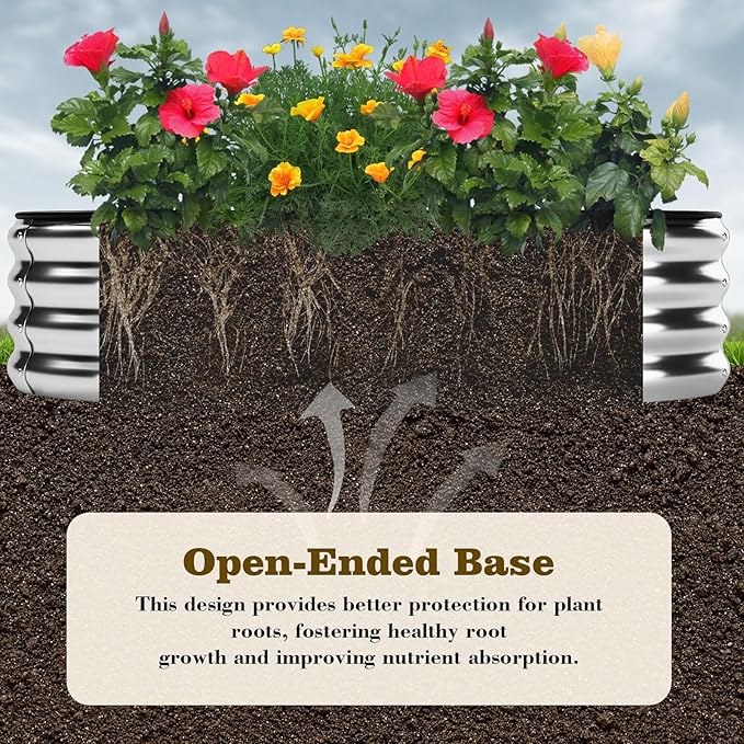 Galvanized Metal Raised Garden Bed Kit for Gardening Outdoor Planter Grow Garden Box Raised Flower Bed Round Galvanized Planter Outdoor 2x2x1FT