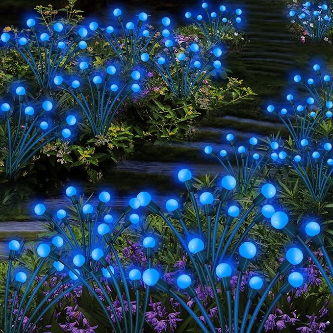 Kohlrabi Solar Garden Lights Outdoor, 6 Pack 60 LED Firefly Lights, Waterproof, Sway by Wind, for Yard, Patio, Backyard, Garden, Planter, Flower Bed, Pathway Decoration
