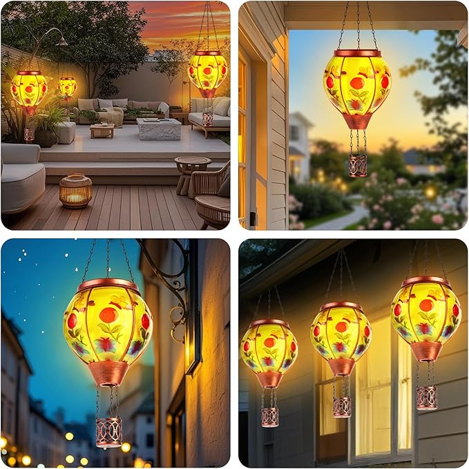 Butterfly Solar Hot Air Balloon Lantern,Outdoor Decor with Flame Lights Waterproof, Hanging for Garden Yard Lawn Patio, Unique Gifts for Women Mom Grandma Gardener for Mother'Day Christmas