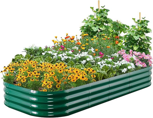 Quictent Raised Garden Bed Kit Oval Galvanized Metal Planter Box for Vegetables Outdoor Backyard, Rubber Strip Edging Included, Dark Green 6x3x2 ft