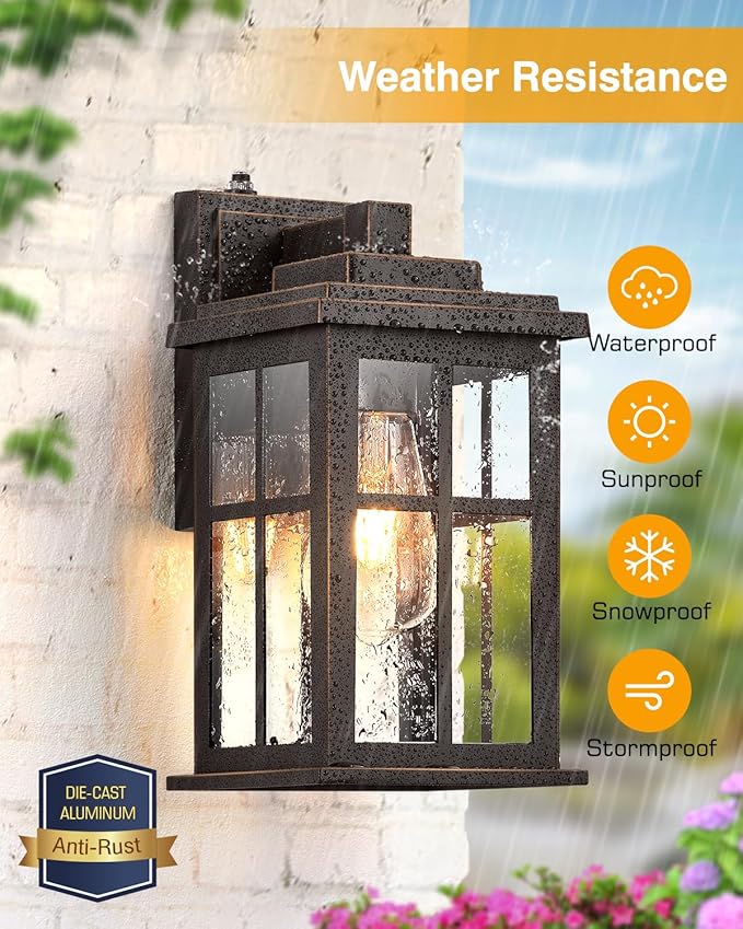 Anti-Rust Dusk to Dawn Outside Lights, 2-Pack Oil Rubbed Bronze Exterior Lighting Fixtures, Easy-to-Install Waterproof Modern Outdoor Wall Light for Porch, Garage, Front Door