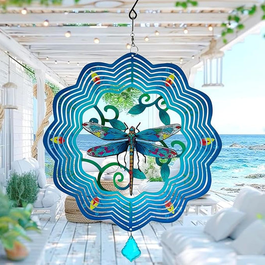 Dragonfly Metal Wind Spinners - 12 Inch Hanging Metal Wind Spinner for Outdoor & Indoor Decor, Dragonfly Kinetic Sculpture for Christmas Ornament Gifts, Yard Art and Garden Decorations