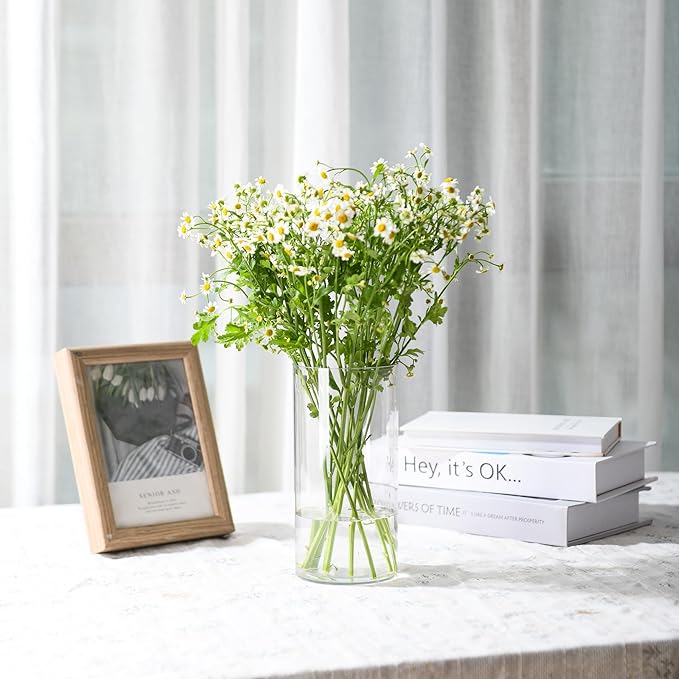 Clear Flower Vase, Non-breakable Vases, 5" W x 5" H, Acrylic Vase, Aesthetic Room Decor Cylindrical Modern Flower Vases for Table Centerpiece, Home Decor, Women Floral Arrangement Gift