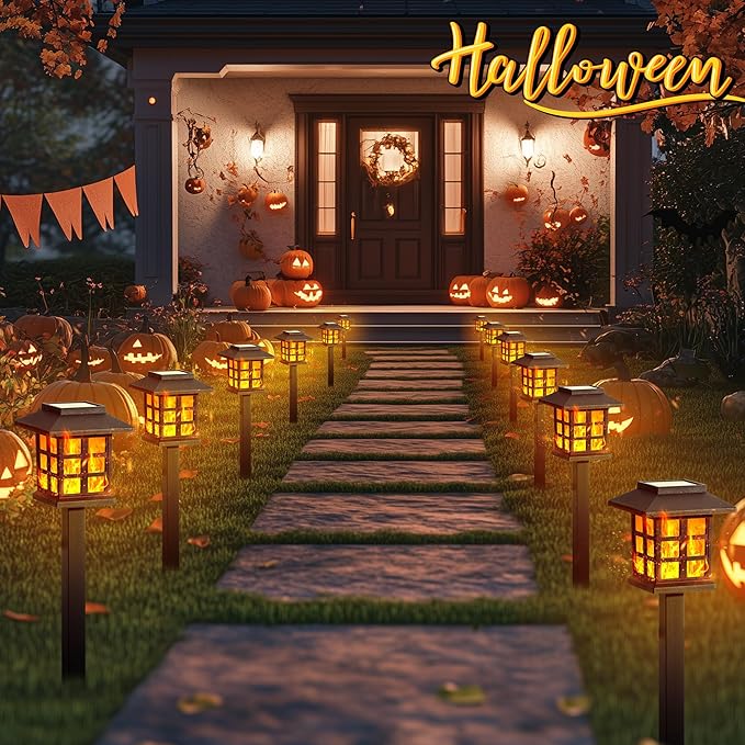GIGALUMI Solar Lights for Outside,10 Pack Flickering Flame LED Solar Outdoor Lights, Waterproof Solar Garden Lights Maintain 10 Hours of Lighting for Christmas, Garden, Landscape, Path, Yard, Patio