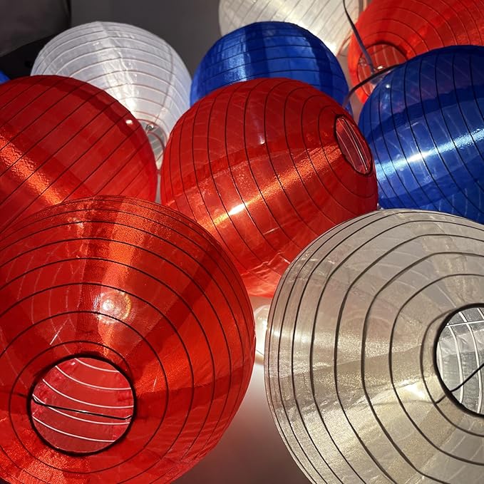 4th of July Decoration Lights, 25Ft Red White and Blue Lantern Lights with 11 LED Bulbs (1 spare bulbs), Hanging Patriotic Decor Lights for July 4th, Independence Day, Yard, Garden, Memorial Decor