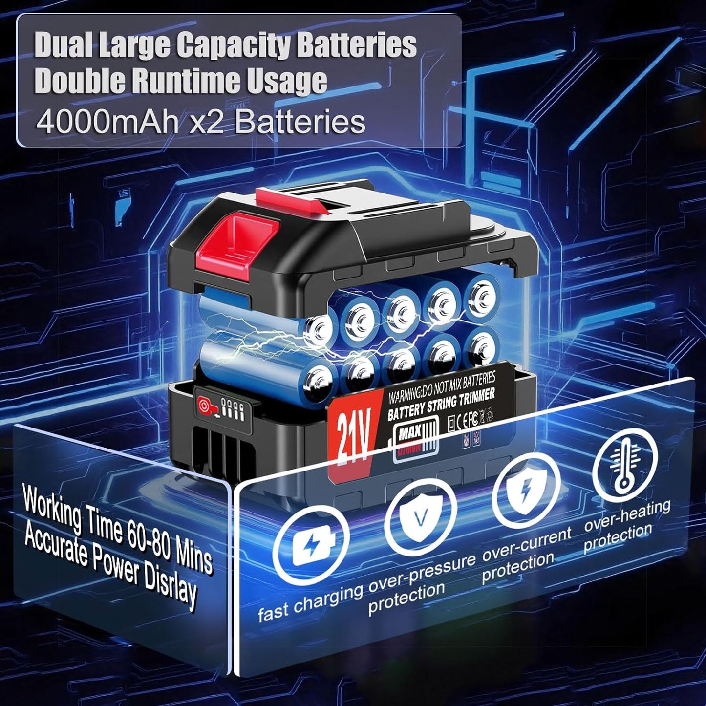 Cordless Weed Wacker Electric Eater Battery Powered, 21v Lightweight Weed Trimmer With 2 4.0Ah Battery Operated & Charger & Wheels & Shears, 3 In1 Grass Trimmer/Brush Cutter/Edger for Yard Garden Lawn