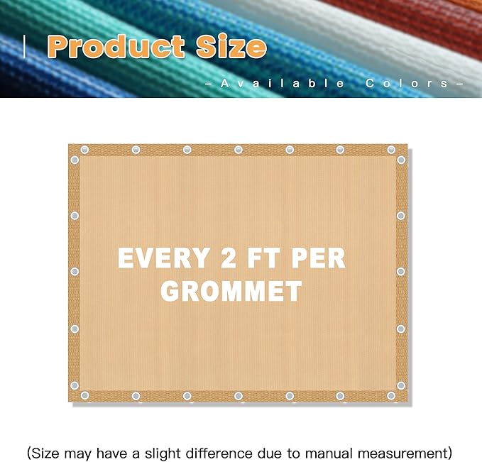 VICLLAX Shade Fabric Sun Shade Cloth with Every 2 FT Grommets for Patio Garden Pergola Cover Canopy 9x10 FT, Wheat