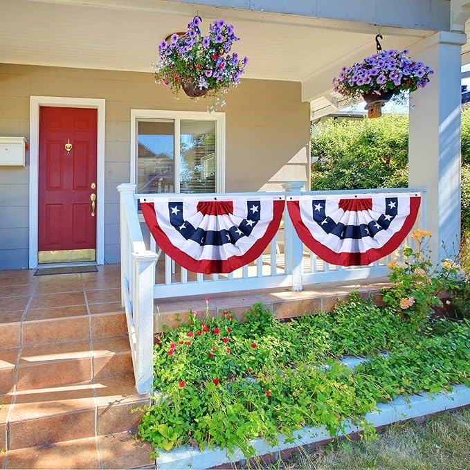 USA Pleated Fan Flag American US Bunting Flag Patriotic Half Fan Banner Flag with Canvas Header and Brass Grommets for 4th of July Memorial Day Indoor Outdoor Decoration (7, 1.5x3 Feet)