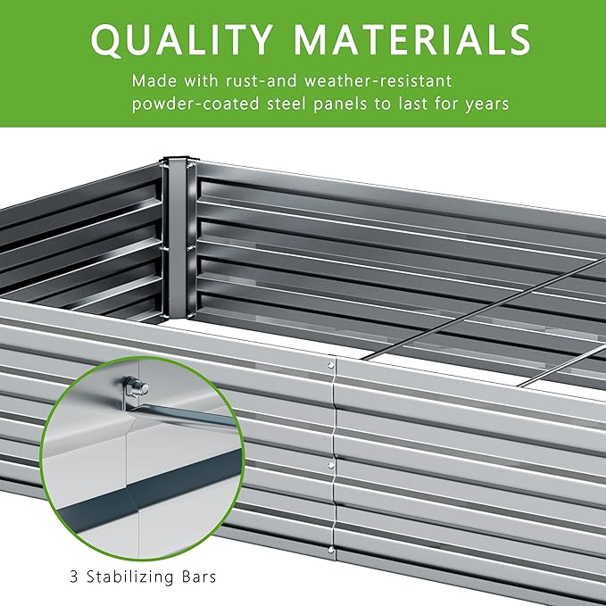 12x2x1FT Galvanized Raised Garden Bed Kit,Vegetable Boxes-Rectangle Metal Flower Box,Large Planter Raised Beds Outdoor Garden for Planting,Fruit,Herb-Sliver