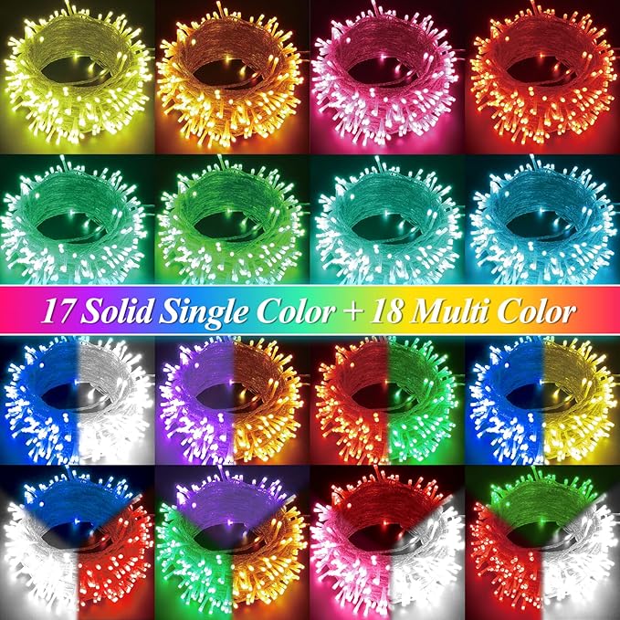 LitHome 164ft 500 Led Color Changing Christmas String Lights 35 Colors RGB Christmas Lights with Remote Timer,Dimmable Led String Light Outdoor Plug in,Xmas Tree Light for Indoor Party Halloween Decor