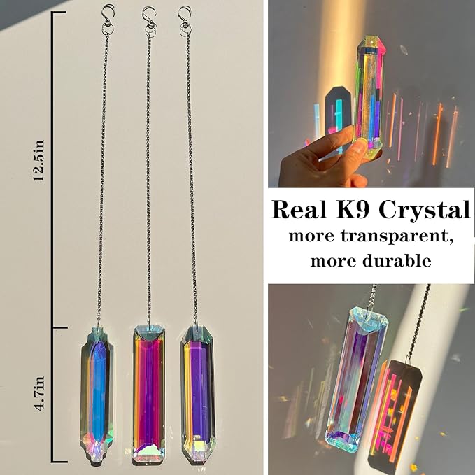 3PCS 5" Large Crystal Sun Catcher Prisms, Hanging Suncatchers with Glass Prism, Rainbow Maker for Room, Windows,Garden,Fantasy Aesthetic Home Decor. (YGBS01)