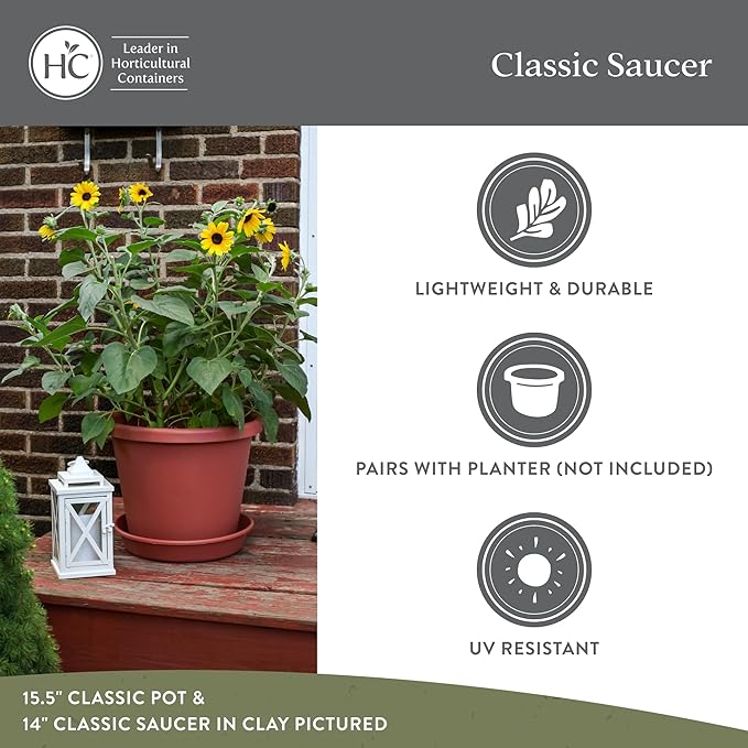 The HC Companies 12 Inch Round Plastic Classic Plant Saucer - Indoor Outdoor Plant Trays for Pots - 12.5"x12.5"x2.13" Seafoam (Pack of 2)