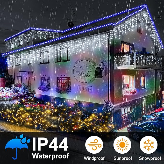 Hezbjiti Christmas Lights Decorations Outdoor, 800 LED 65.6 FT 8 Modes 150 Drops Fairy String Curtain Lights for Christmas Decor Eaves Window Party Yard Garden Indoor (Cold White)