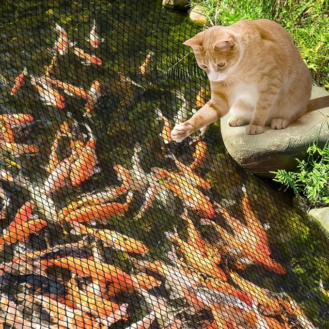PACETAP Pond Netting Kit 7 x 10 Ft for Leaves, Heavy Duty Koi Pond Cover, Pool Protective Cover Netting with Stakes Protecting Koi Fish from Birds, Cats, Predators