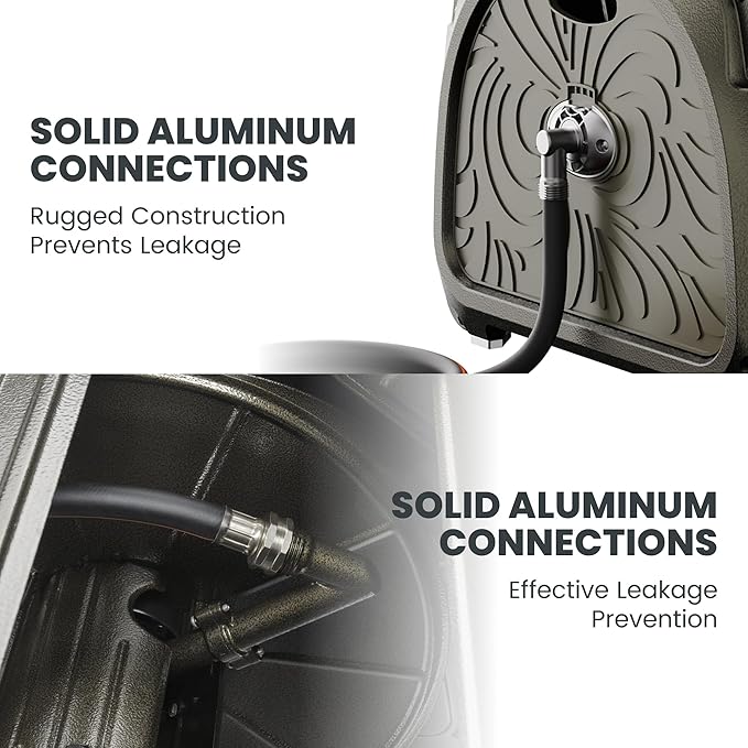 Giraffe Tools SW5-100ft Metal Hose Reel Box, 100 ft Rubber Hose Garden Hose Storage Heavy Duty Reel Hideaway, Crank Handle, 100ft 5/8" Hose, Green