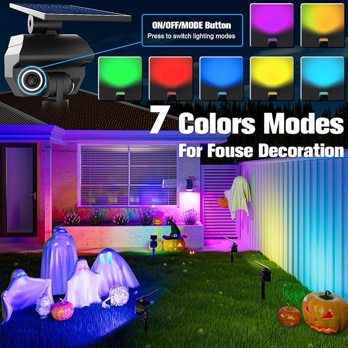 NIORSUN Solar Color Changing Lights Outdoor,7 Lighting Modes RGB Solar Outdoor Lights,IP67 Waterproof Multicolor Landscape Spotlights for Halloween Holiday Decorations,4 Pack