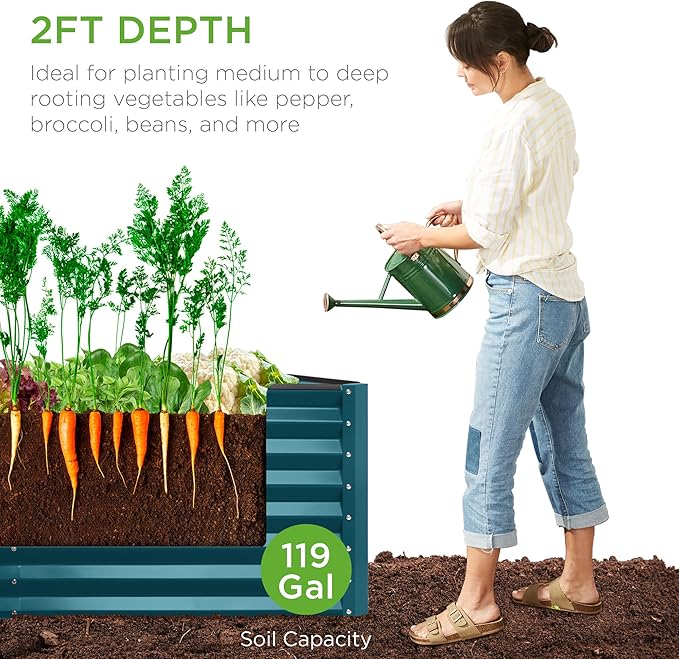 Best Choice Products 4x2x2ft Outdoor Metal Raised Garden Bed, Deep Root Planter Box for Vegetables, Flowers, Herbs, and Succulents w/ 119 Gallon Capacity - Peacock Blue