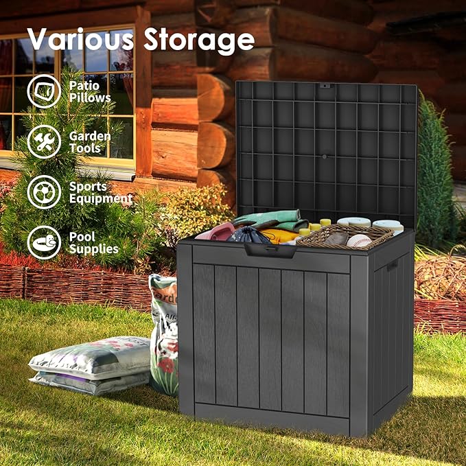 DRATO Deck Boxes, 31 Gallon Outdoor Storage Box for Patio Cushion, Sports Equipment, Garden Tools, Waterproof and UV Resistant, Lockable (Black)