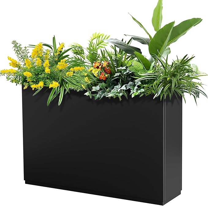 FENCY Metal Rectangular Planter Box Large Planters for Outdoor Plants, Rectangular Tall Planters for Outdoor Plants with Drainage Holes (35.4" L x 9" W x 25.6" H)