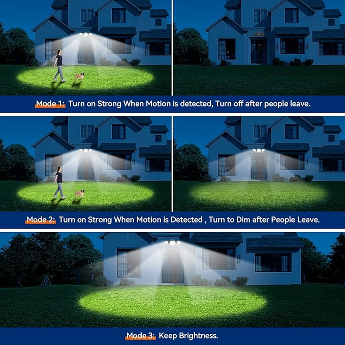 65W LED Flood Lights Outdoor, 6500LM, Waterproof, 6500K Motion Sensor Flood Lights Outdoor with Adjustable 3 Head Detected Floodlight for Outside Entryway Garage, Yard, Porch, 2Pack