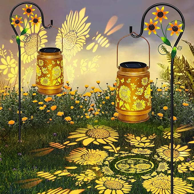 2 Pack Sunflower Solar Lanterns Outdoor Waterproof,Solar Lights Garden Decor Gifts for Mom Women Grandma Decoration Outside for Yard, Patio,Backyard,Porch