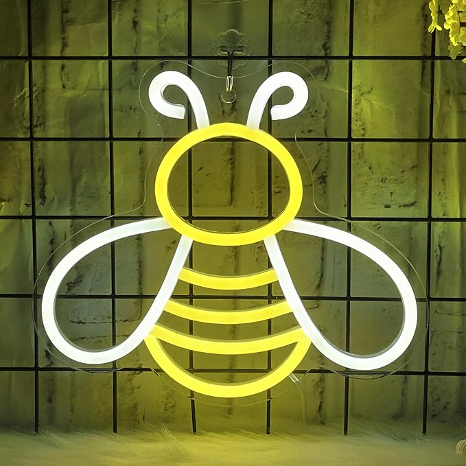Bee Neon Sign - Dimmable Honey Neon Light Wall Decor, Birthday Party Decorations for Home, Patio, Garden, Bars, Hotels, Stores - Gift for Friends, Family, and Kids