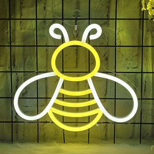 Bee Neon Sign - Dimmable Honey Neon Light Wall Decor, Birthday Party Decorations for Home, Patio, Garden, Bars, Hotels, Stores - Gift for Friends, Family, and Kids