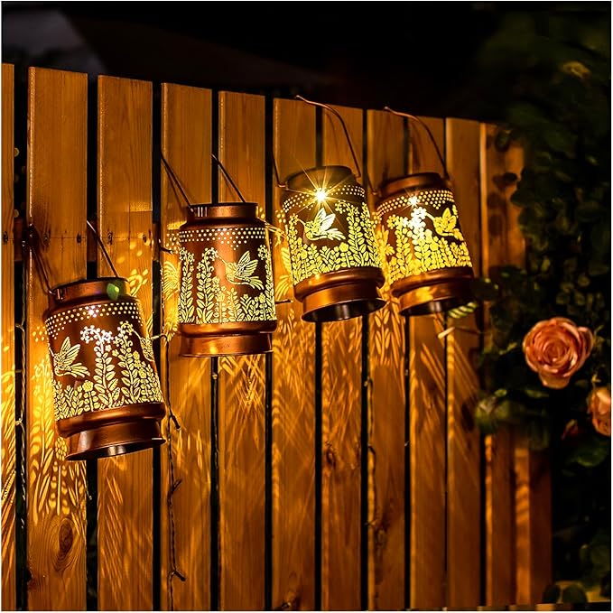 2 Pack Hummingbird Solar Lanterns Outdoor Waterproof Hanging Solar Lights Hummingbird Gifts for Women Men Metal Decorative LED Lights for Garden Decor,Yard,Patio,Lawn,Tabletop,Pathway,Landscape