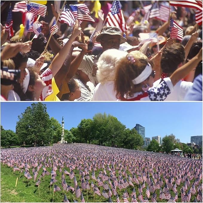 50 Pcs 12x18 Inch American Flags on Stick, American Flags, USA Stick Flag with Handheld and Grounded Multi-Purpose Flagpole, Design for Memorial Day, 4th of July, Veterans Day