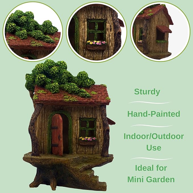 Fairy Garden House – Fairy House for Outside – 9” High with Door That Opens – Sturdy Fairy Garden Building – Lovely Miniature Garden Accessories Supplies