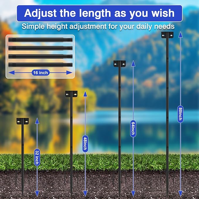 80 Inch Adjustable Bird Feeder Pole,Bird House Pole Suitable for Feeders & Birdhouse,Weather Station,Heavy-Duty Rustproof Design,Enhance Outdoor Decor & Birdwatching Experience