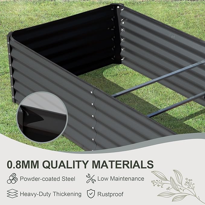 Domi Raised Garden Beds Outdoor, 6x3x2ft Thickening Tall Metal Rectangular Deep Root Box Planter for Vegetables, Flowers, Herbs, and Succulents 2" Deep w/ 256 Gallon Capacity - Dark Gray