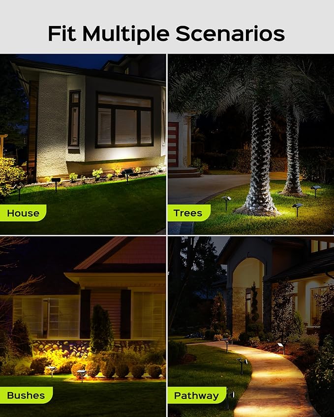 JACKYLED 84 LED Solar Spotlights, Solar Spot Lights w/ 5 Lighting Modes 3 Color, 360 Adjustable Light & Panel, Outdoor Waterproof Super Bright Garden Lights for House Yard Garage Pathway, 6 Pack