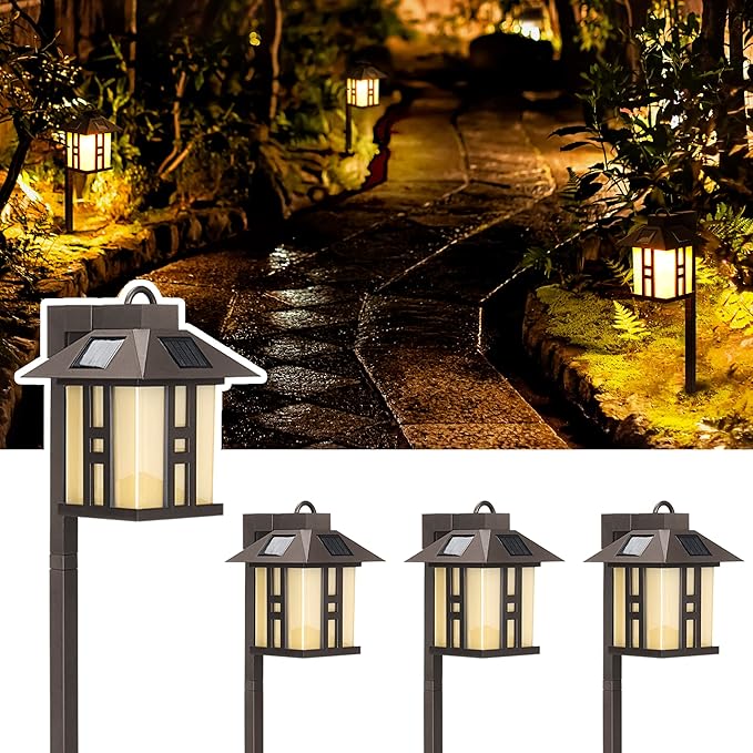 GIGALUMI Japanese Decor Solar Lights for Outside, Pathway Lights 4 Pack - Lawn/Patio/Yard/Walkway/Driveway Decoration