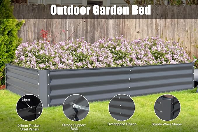 Domi Galvanized Raised Garden Bed, Outdoor Planter Garden Boxes Large Metal Planter Box for Gardening Vegetables Fruits Flowers, Dark Grey(6x3x1ft)