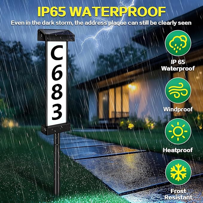DBF Solar Address Sign, Dual-Sided House Numbers for Outside Waterproof, 3 Colors LED Illuminated Solar Powered Address Plaque with stakes, Outdoor House Number for Home Yard Garden Street