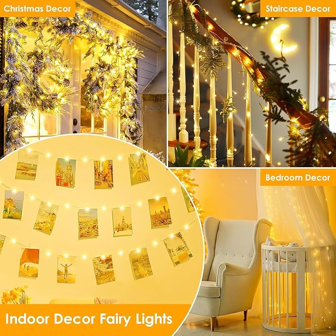 3Pack 99Ft 300LED Fairy Lights Battery Operated with Remote, Waterproof String Lights with Timer for Indoor & Outdoor, Twinkle Lights Battery Powered for Bedroom Wedding Christmas Decor (Warm White)