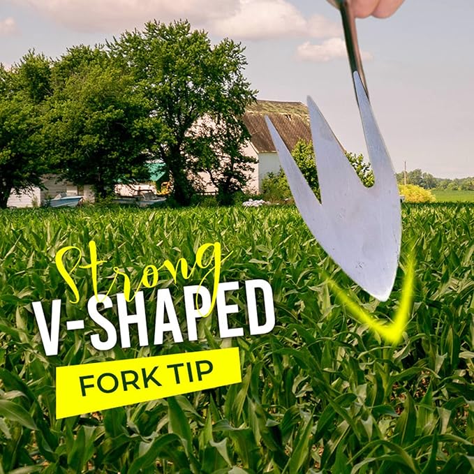 Amposei Stainless Steel Multifunctional Weeder, Hand Weeder Tool Stand Up Weed Puller Tool with Long Handle, V-Shaped Light Duty Hand Weeder for Lawn Garden Yard Farm Weed Removal (Stainless Steel)