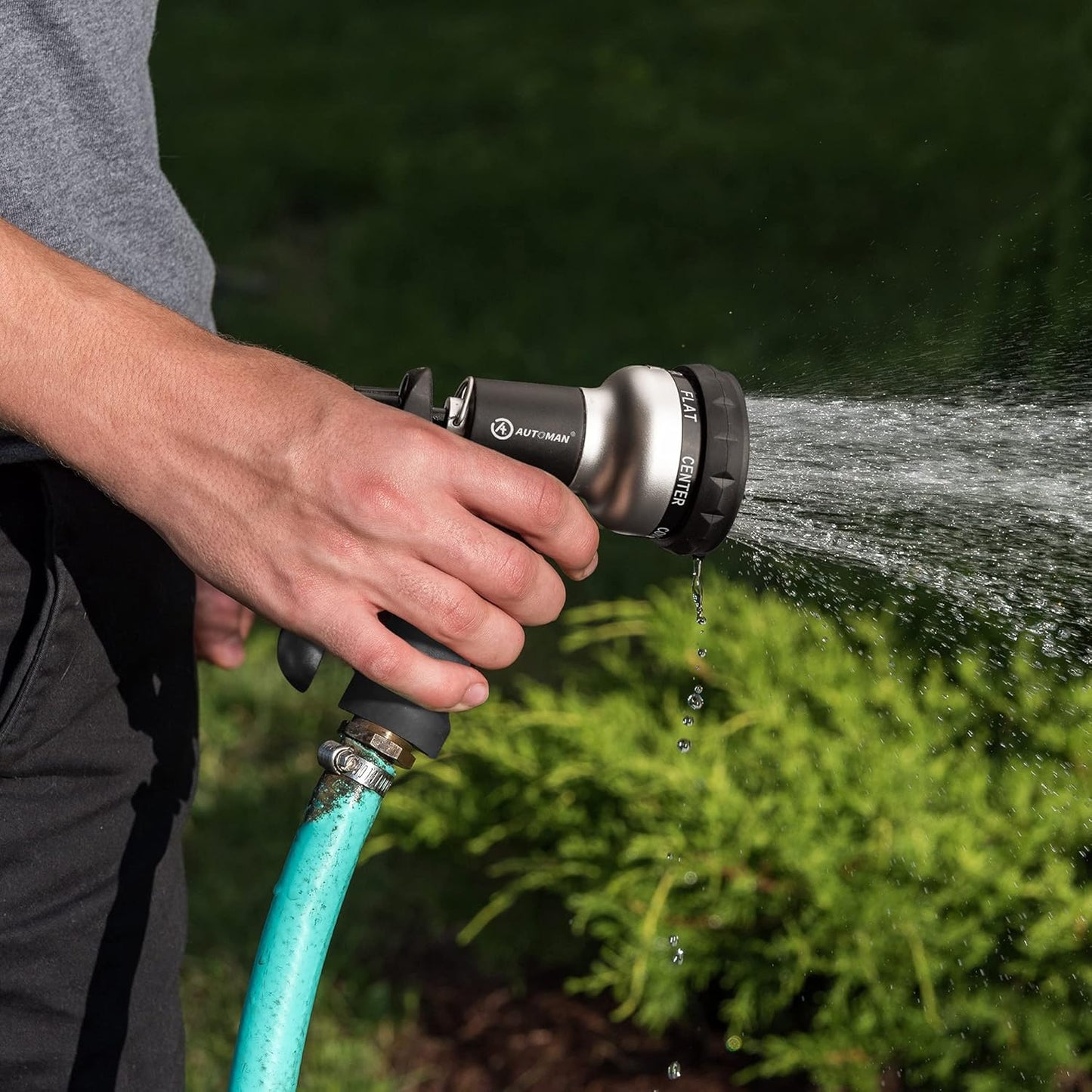 AUTOMAN-Garden-Hose-Nozzle, ABS Water Spray Nozzle, 7 Adjustable Watering Patterns, Slip Resistant for Watering Plants, Lawn& Garden, Washing Cars, Cleaning, Showering Pets & Outdoor Fun.Silver Color