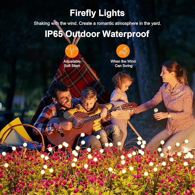 ASMAD Solar Lights Outdoor(12-Pack, 96 LEDs), Solar Garden Lights, Outdoor Decorations, Firefly Light for Patio Decor, Big Bulb, Unique Gifts for Women, Gifts for Grandma
