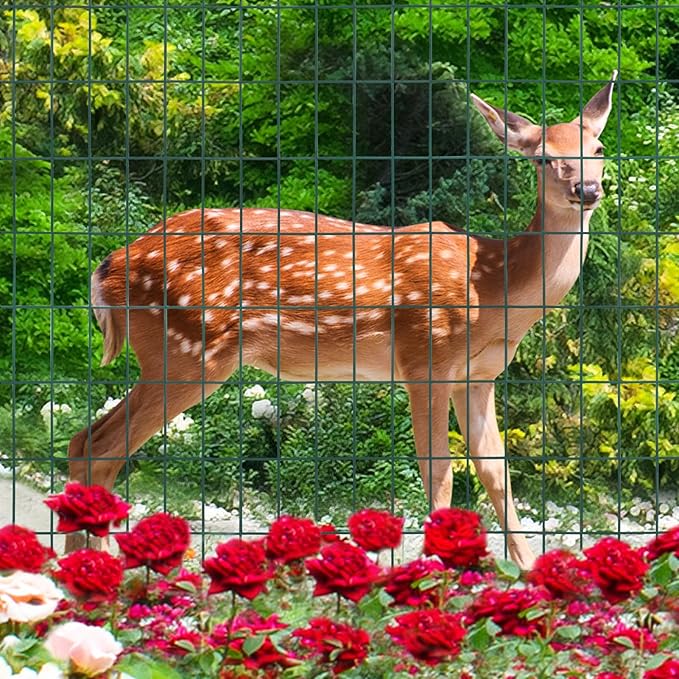 Green PVC Coated Welded Wire Fence 48 Inch x 50 Foot, 2 Inch x 4 Inch 14GA, Garden Border Fencing Roll Vinyl Coating Metal Wire Mesh Hardware Cloth for Yard Vegetable Plant Protection