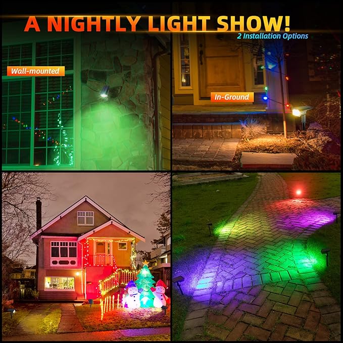 Solar Spotlights Outdoor,40 LEDs Color Changing RGB Landscape Path Lights,USB & Powered Multicoloured Spotlights,14 Colors Auto Cycling for Yard,Garden,2 Pack
