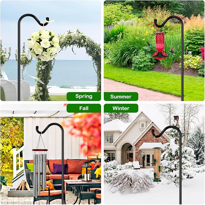 FEED GARDEN Shepards Hooks for Outdoor Bird Feeder Pole 76 Inch Adjustable Tall Heavy Duty Shepherds Hooks for Hanging Plant Baskets, Solar Lights, Wedding Decor, Lanterns, Black (2 Pack)